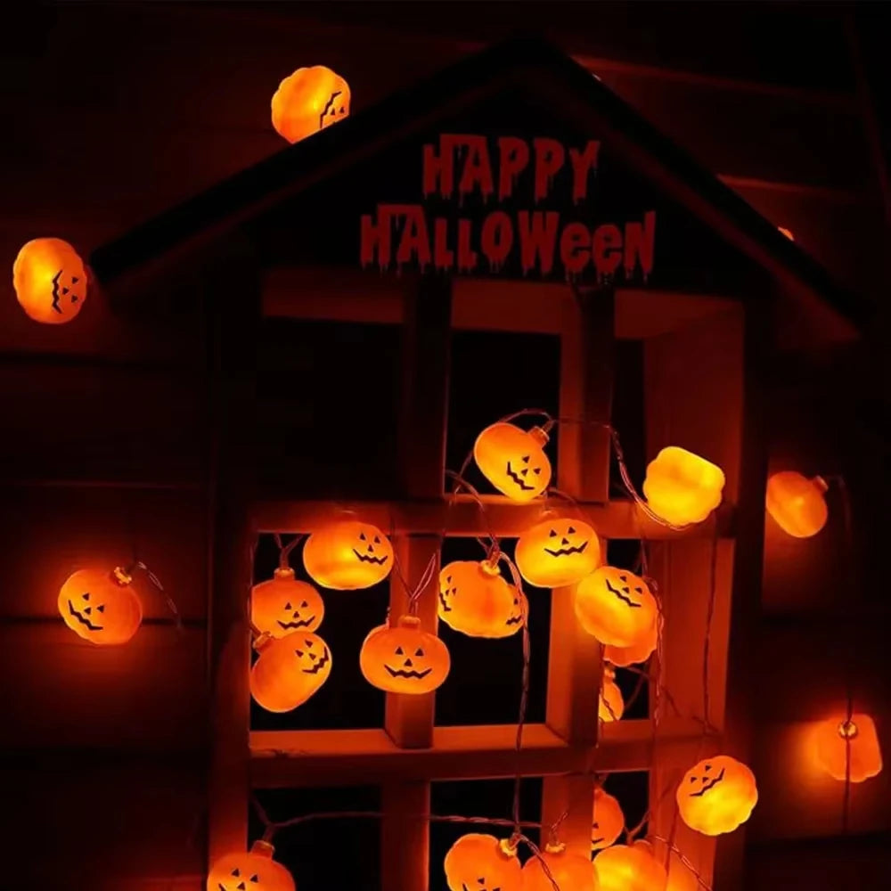 Halloween Pumpkin String Lights – Battery-Powered Jack-O'-Lantern Party LED Decor
