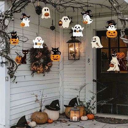 "BOO!" Halloween Hanging Swirls & Cutouts Set (12-Piece Outdoor & Indoor Decor)