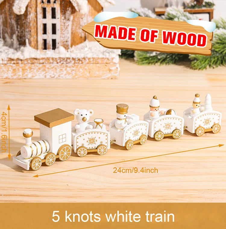 Festive Mini Christmas Express Train Tabletop Decoration (4-Car Wooden & Plastic Sets)