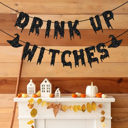 "Drink Up Witches" Glitter Banner - Spooky Halloween Party Garland Decor