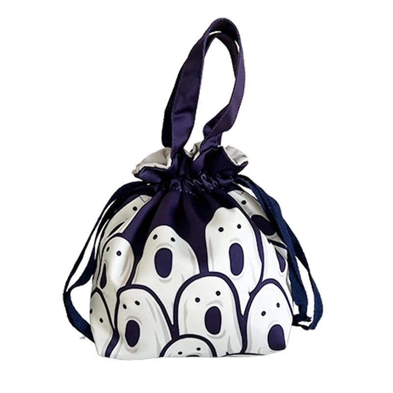 Spooky Halloween Drawstring Treat Bag – Reusable Trick-or-Treat Candy Pouch with Handles