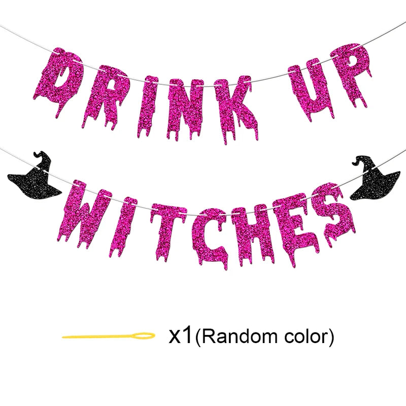 "Drink Up Witches" Glitter Banner - Spooky Halloween Party Garland Decor