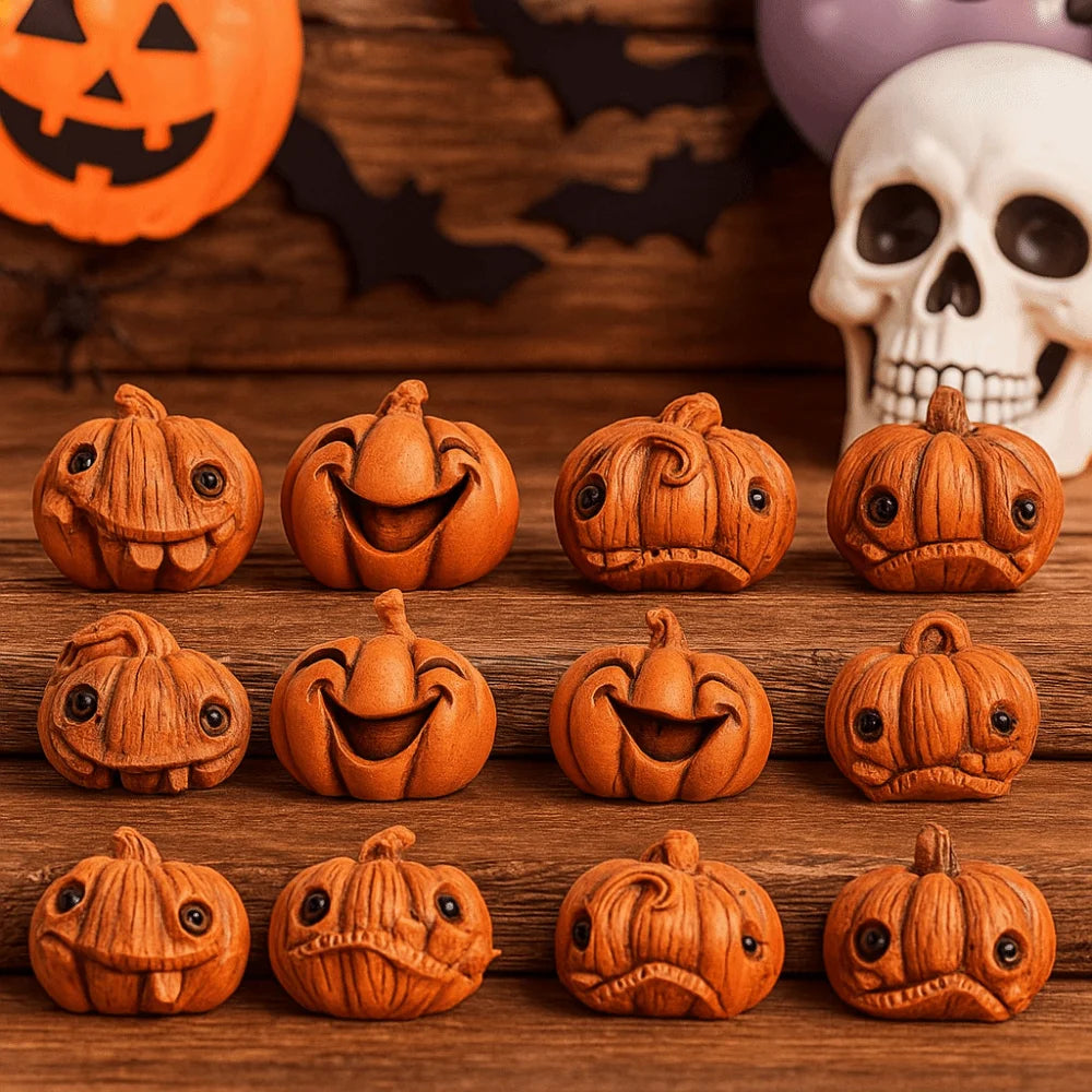 16-Piece Mini Halloween Resin Pumpkins | Small Jack-o'-Lantern Decor