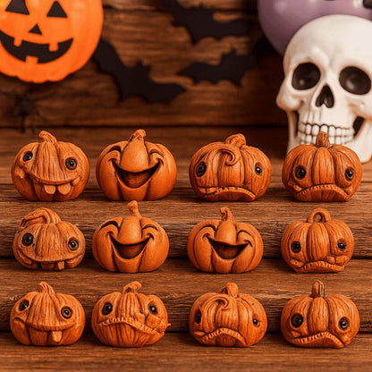 16-Piece Mini Halloween Resin Pumpkins | Small Jack-o'-Lantern Decor