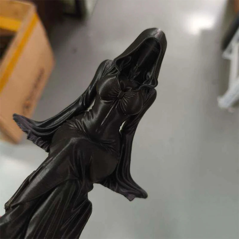 Gothic Hooded Sorceress Shelf Sitter Figurine | Dark Academia & Witchy Home Decor
