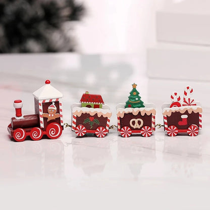 Festive Mini Christmas Express Train Tabletop Decoration (4-Car Wooden & Plastic Sets)