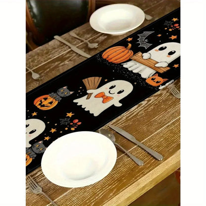 Cute Ghost & Pumpkin Halloween Table Runner | Spooky Fall Dining Decor