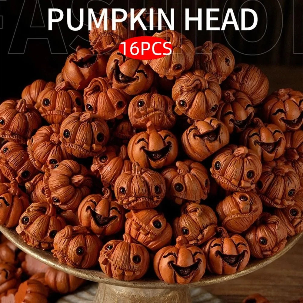 16-Piece Mini Halloween Resin Pumpkins | Small Jack-o'-Lantern Decor
