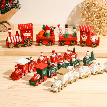 Festive Mini Christmas Express Train Tabletop Decoration (4-Car Wooden & Plastic Sets)