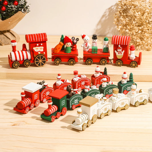 Festive Mini Christmas Express Train Tabletop Decoration (4-Car Wooden & Plastic Sets)