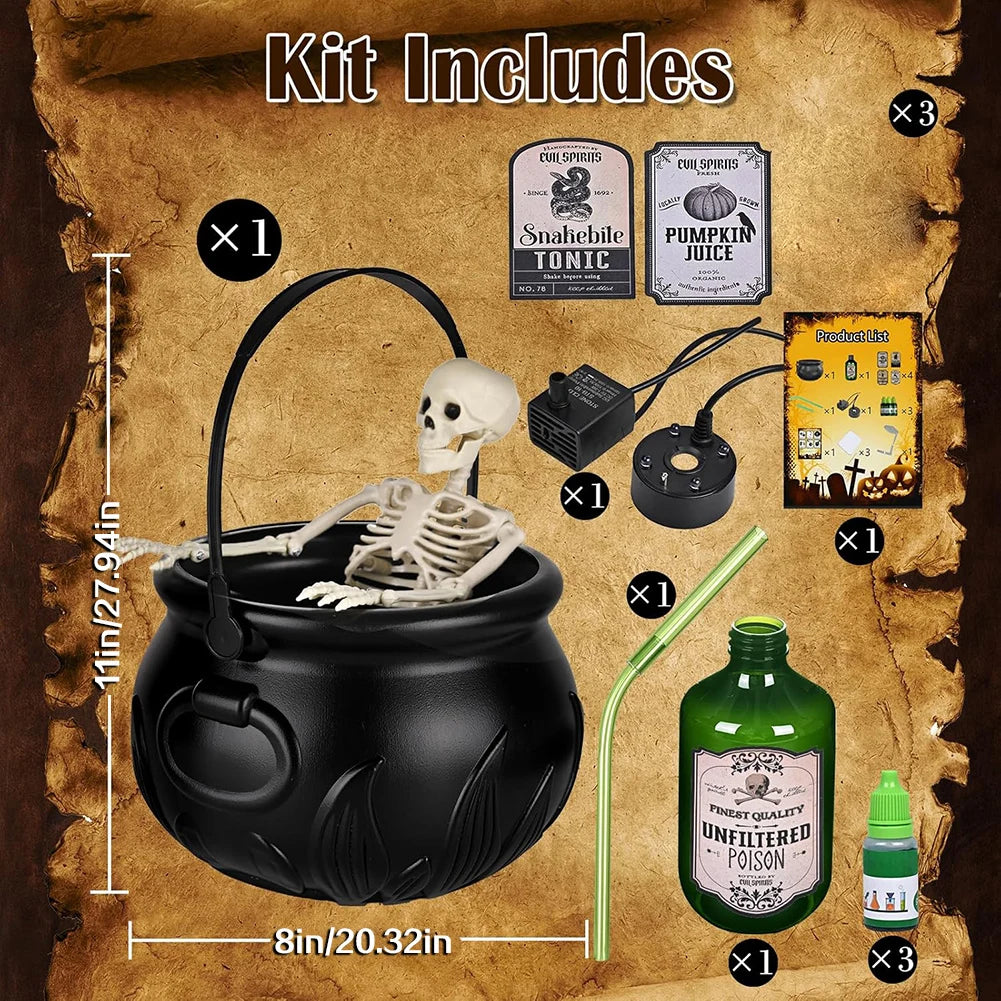 Magic Floating Potion Cauldron Kit – Mist Maker & Skeleton Decor