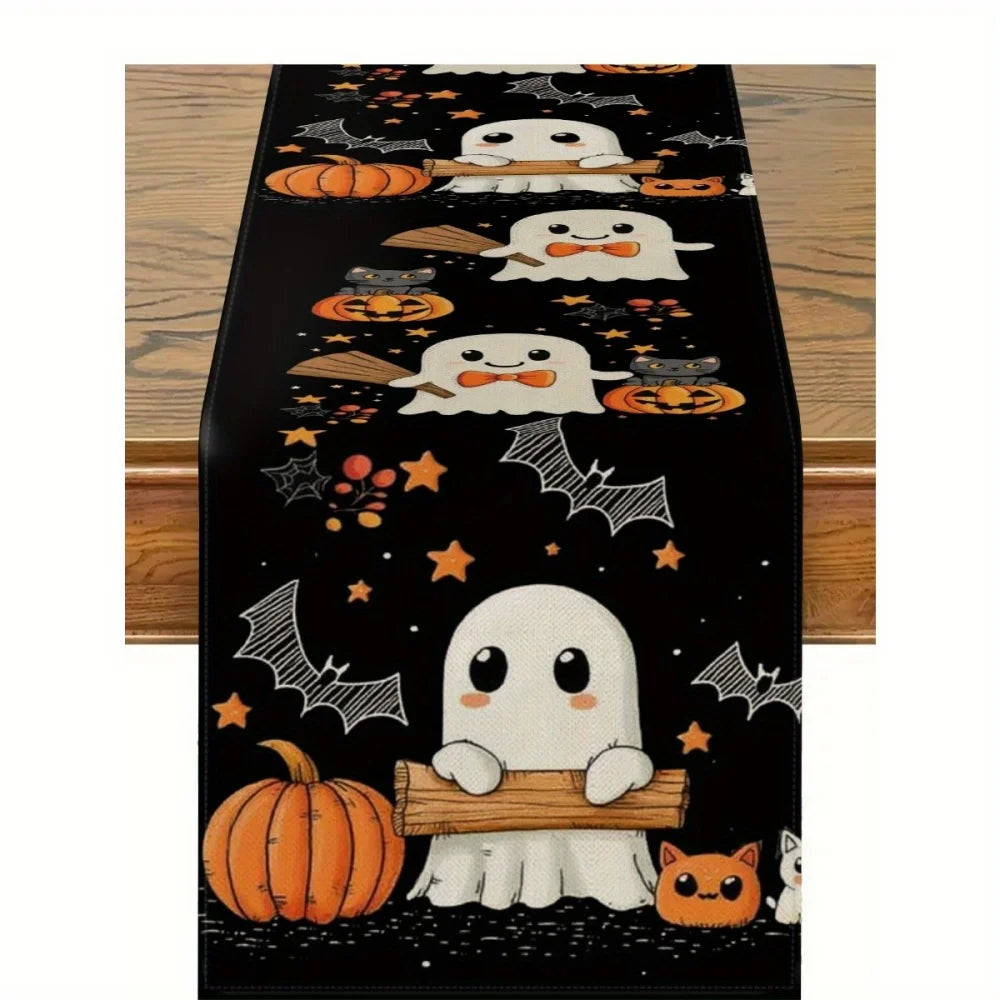 Cute Ghost & Pumpkin Halloween Table Runner | Spooky Fall Dining Decor