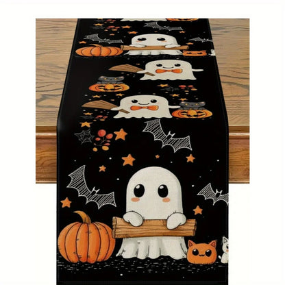 Cute Ghost & Pumpkin Halloween Table Runner | Spooky Fall Dining Decor