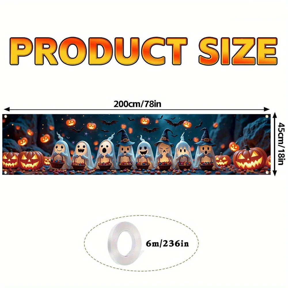 Spooky Ghosts & Pumpkins Halloween Banner – Outdoor Yard, Fence & Porch Party Decoration