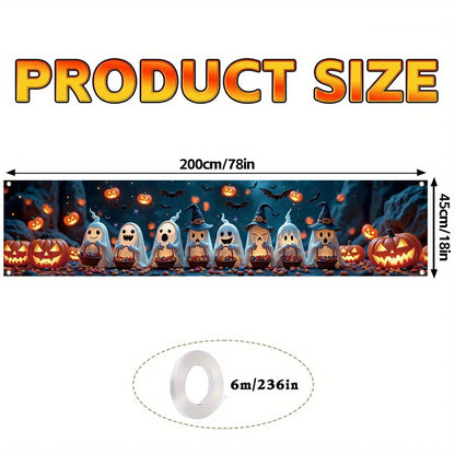 Spooky Ghosts & Pumpkins Halloween Banner – Outdoor Yard, Fence & Porch Party Decoration