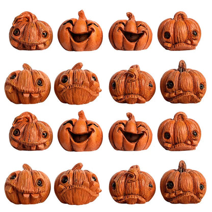 16-Piece Mini Halloween Resin Pumpkins | Small Jack-o'-Lantern Decor