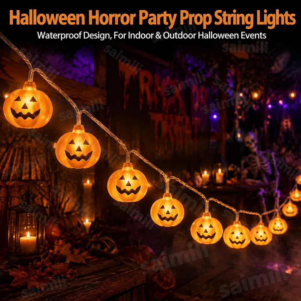 Halloween Pumpkin String Lights – Battery-Powered Jack-O'-Lantern Party LED Decor