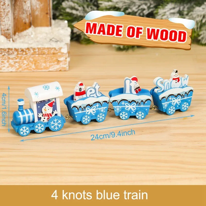 Festive Mini Christmas Express Train Tabletop Decoration (4-Car Wooden & Plastic Sets)