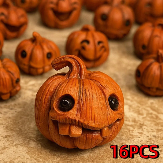 16-Piece Mini Halloween Resin Pumpkins | Small Jack-o'-Lantern Decor