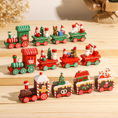 Festive Mini Christmas Express Train Tabletop Decoration (4-Car Wooden & Plastic Sets)