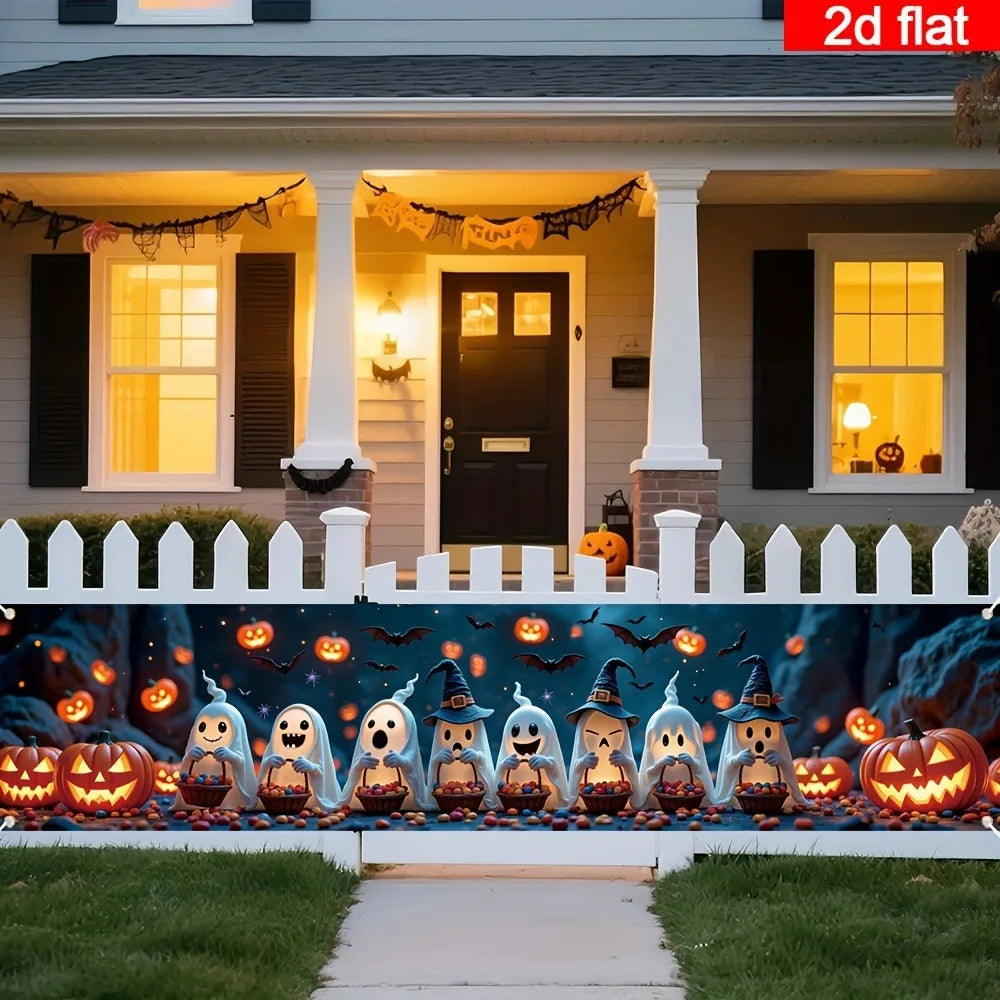 Spooky Ghosts & Pumpkins Halloween Banner – Outdoor Yard, Fence & Porch Party Decoration