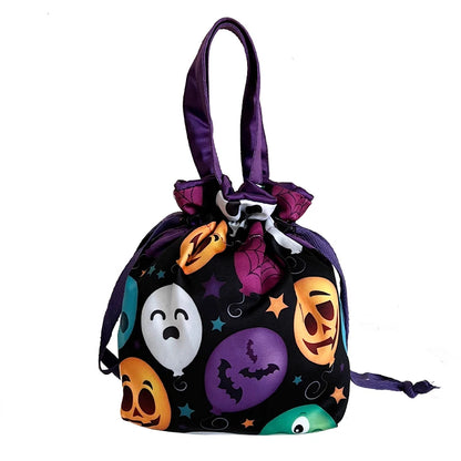 Spooky Halloween Drawstring Treat Bag – Reusable Trick-or-Treat Candy Pouch with Handles