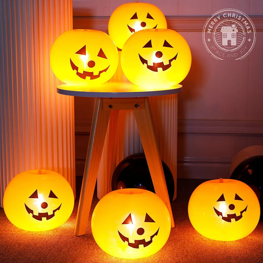 Luminous LED Pumpkin Balloons – Halloween Party Decor (5 & 20 Packs)