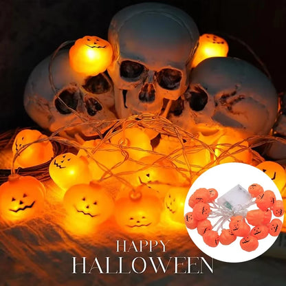 Halloween Pumpkin String Lights – Battery-Powered Jack-O'-Lantern Party LED Decor