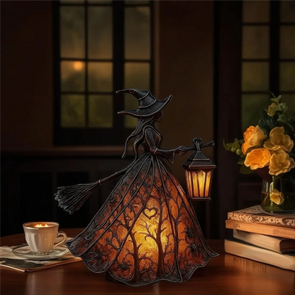 Illuminated Forest Witch Figurine – 7" Light-Up Halloween Tabletop Statue & Lantern Decor
