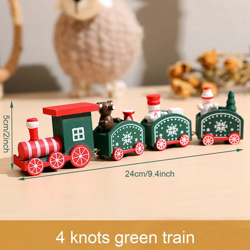 Festive Mini Christmas Express Train Tabletop Decoration (4-Car Wooden & Plastic Sets)