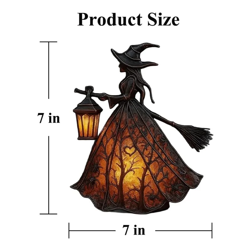 Illuminated Forest Witch Figurine – 7" Light-Up Halloween Tabletop Statue & Lantern Decor