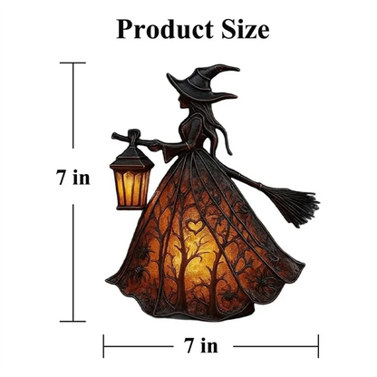 Illuminated Forest Witch Figurine – 7" Light-Up Halloween Tabletop Statue & Lantern Decor