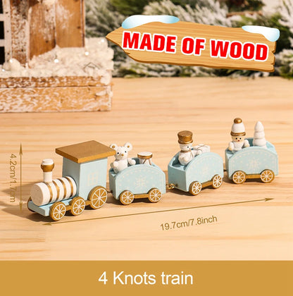 Festive Mini Christmas Express Train Tabletop Decoration (4-Car Wooden & Plastic Sets)