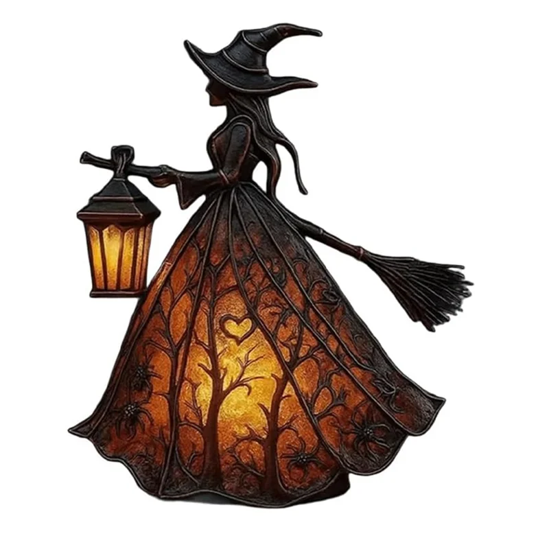 Illuminated Forest Witch Figurine – 7" Light-Up Halloween Tabletop Statue & Lantern Decor