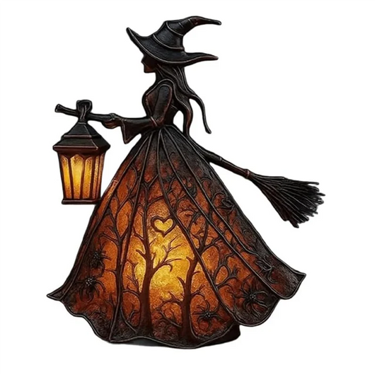 Illuminated Forest Witch Figurine – 7" Light-Up Halloween Tabletop Statue & Lantern Decor