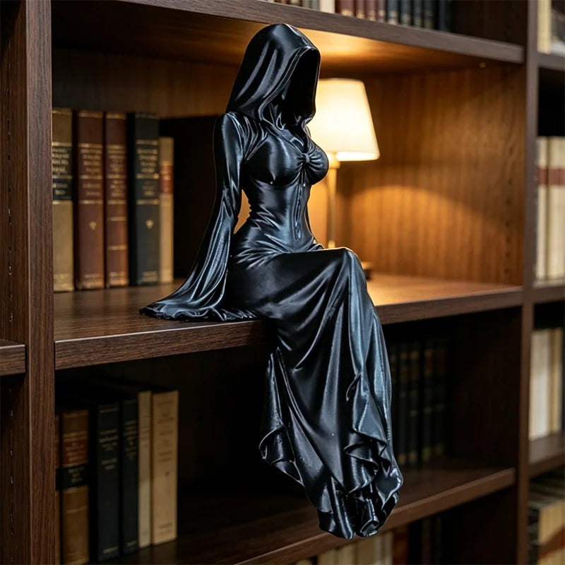 Gothic Hooded Sorceress Shelf Sitter Figurine | Dark Academia & Witchy Home Decor