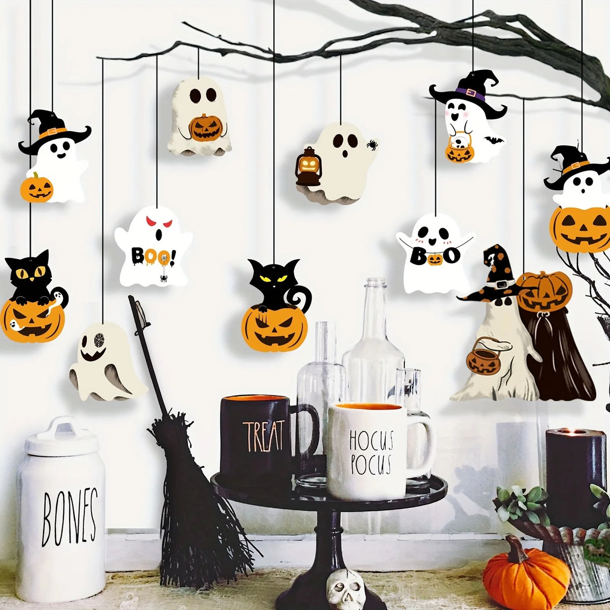 "BOO!" Halloween Hanging Swirls & Cutouts Set (12-Piece Outdoor & Indoor Decor)