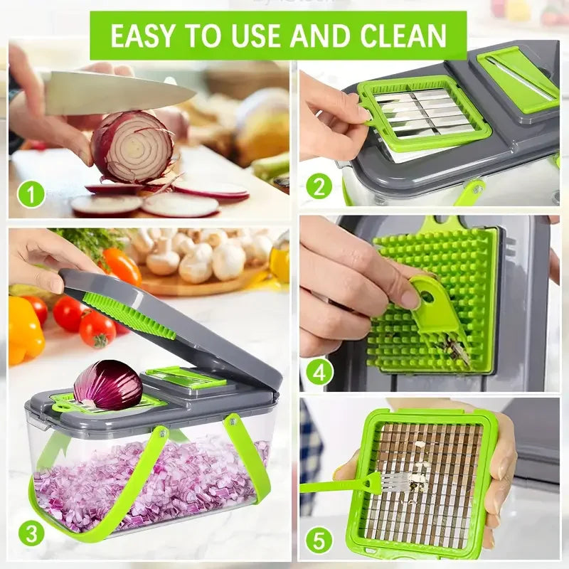 Kitchen Multifunctional Vegetable Cutter Slicer Shredder Onion Potato Dicer Household Vegetable Cutter 22 Pcs Set