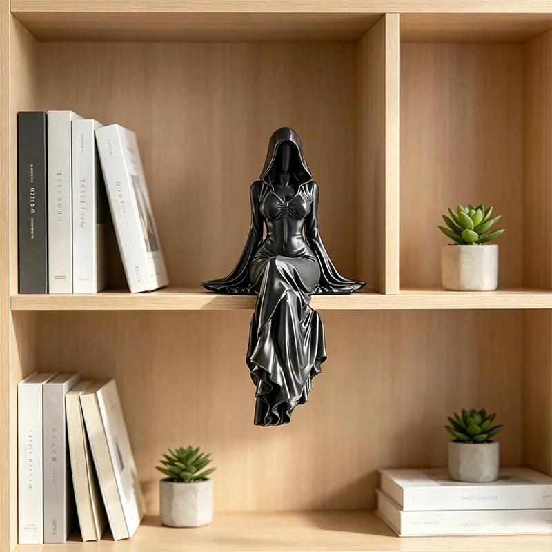 Gothic Hooded Sorceress Shelf Sitter Figurine | Dark Academia & Witchy Home Decor