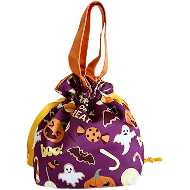 Spooky Halloween Drawstring Treat Bag – Reusable Trick-or-Treat Candy Pouch with Handles