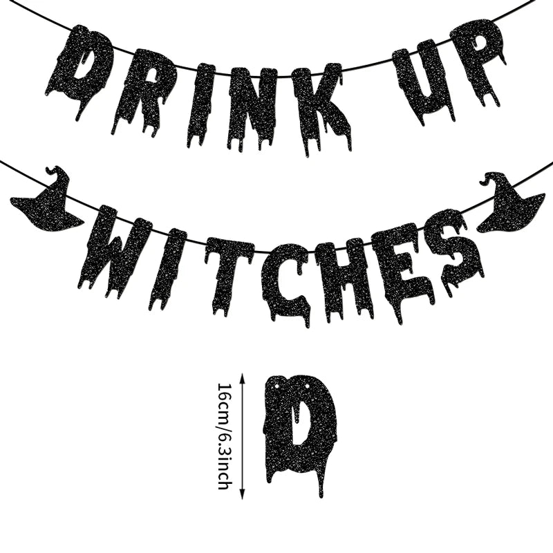"Drink Up Witches" Glitter Banner - Spooky Halloween Party Garland Decor