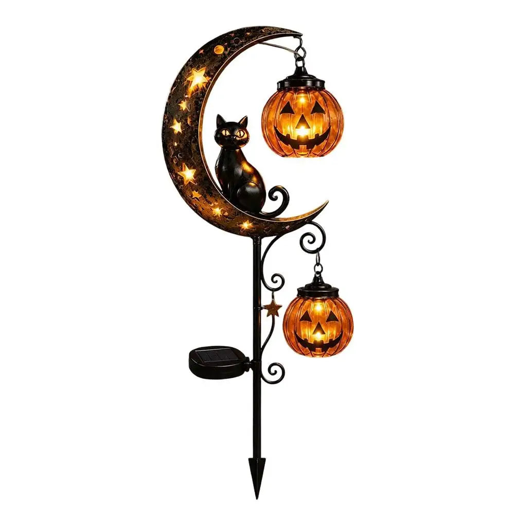 Light-Up Halloween Ghost Garden Stake — 15.75" Outdoor Candy Bowl Welcome Light with Black Cat & Bat Silhouettes