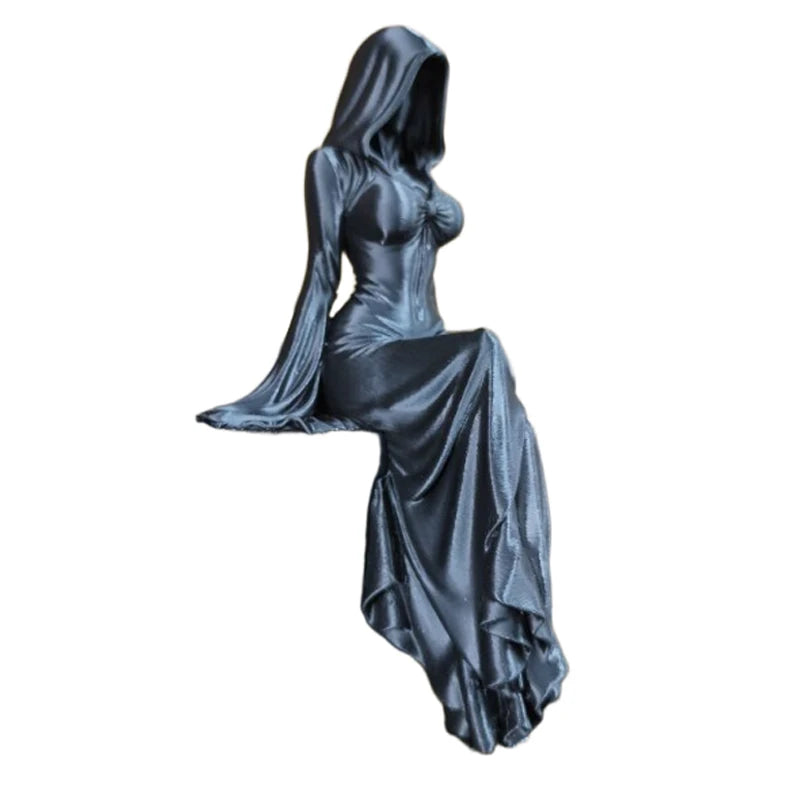 Gothic Hooded Sorceress Shelf Sitter Figurine | Dark Academia & Witchy Home Decor