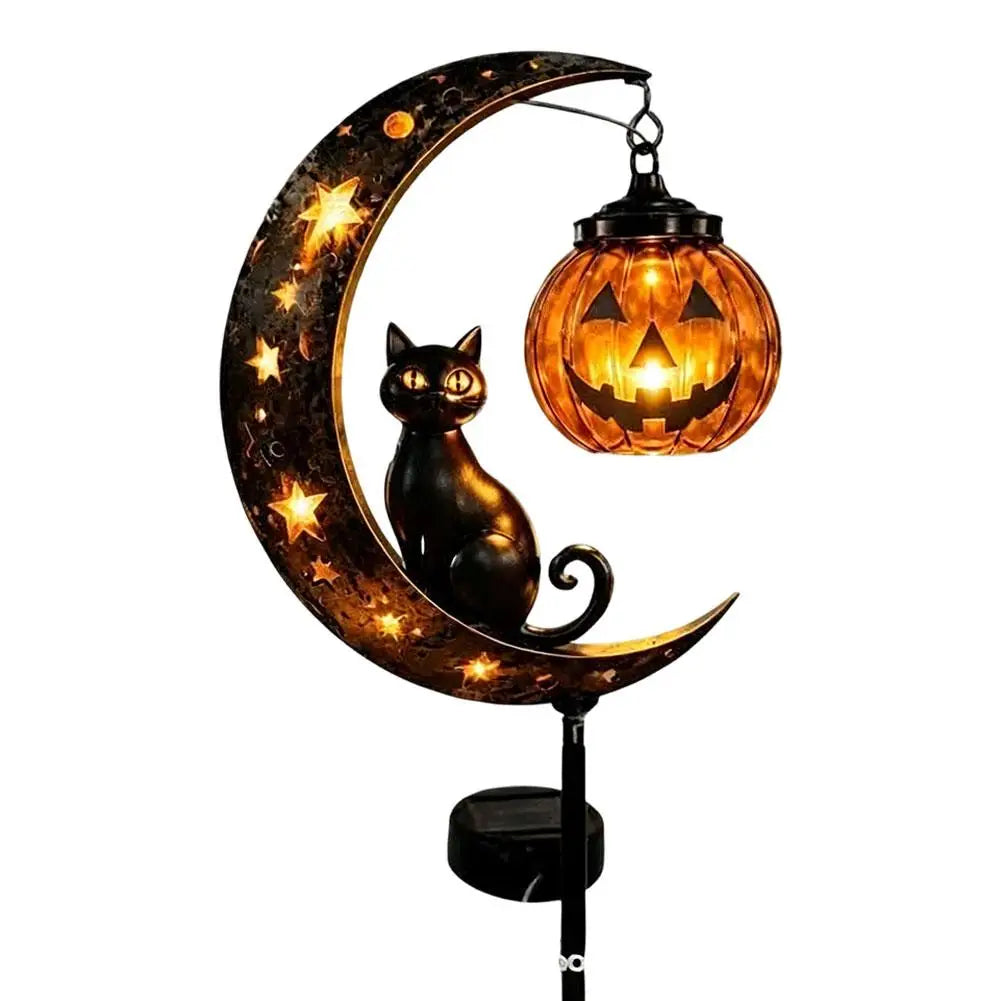 Light-Up Halloween Ghost Garden Stake — 15.75" Outdoor Candy Bowl Welcome Light with Black Cat & Bat Silhouettes