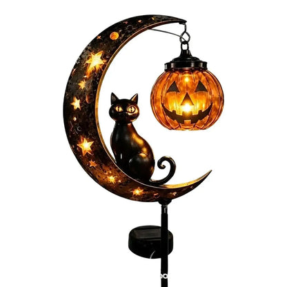 Light-Up Halloween Ghost Garden Stake — 15.75" Outdoor Candy Bowl Welcome Light with Black Cat & Bat Silhouettes