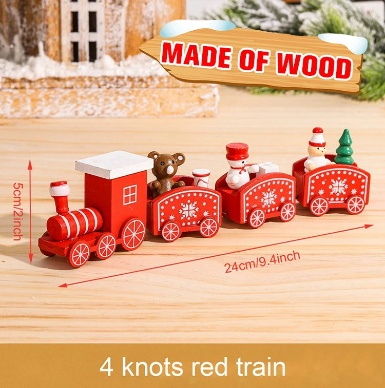 Festive Mini Christmas Express Train Tabletop Decoration (4-Car Wooden & Plastic Sets)