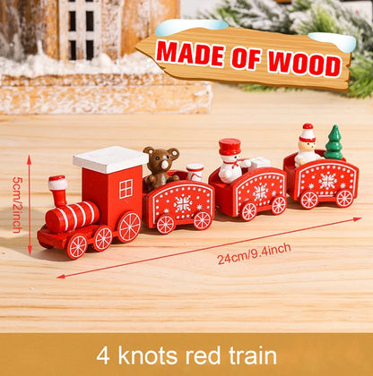 Festive Mini Christmas Express Train Tabletop Decoration (4-Car Wooden & Plastic Sets)
