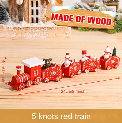 Festive Mini Christmas Express Train Tabletop Decoration (4-Car Wooden & Plastic Sets)