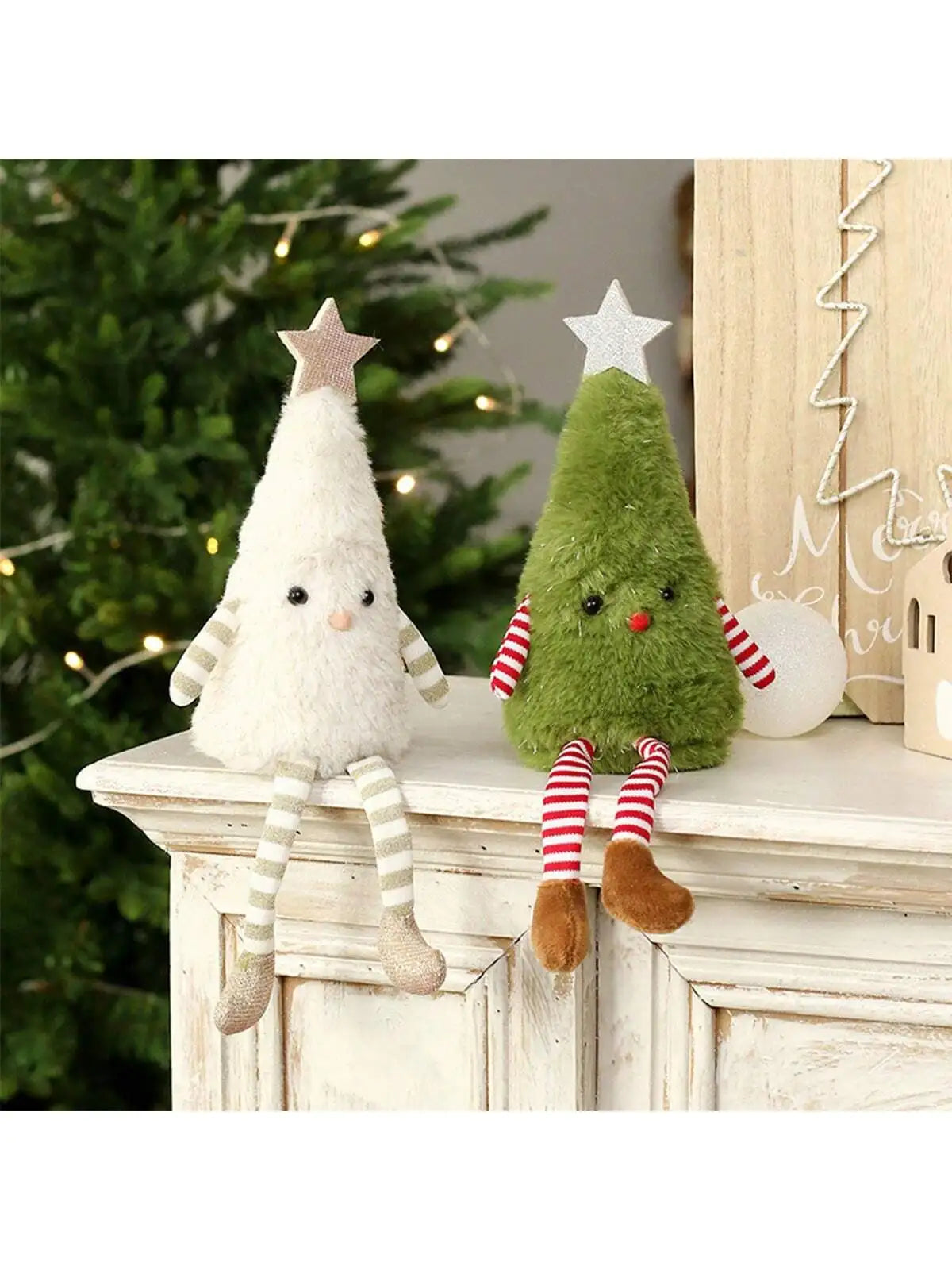 Cozy Holiday Plush Tree Shelf Sitter – Whimsical Christmas Tabletop Decor