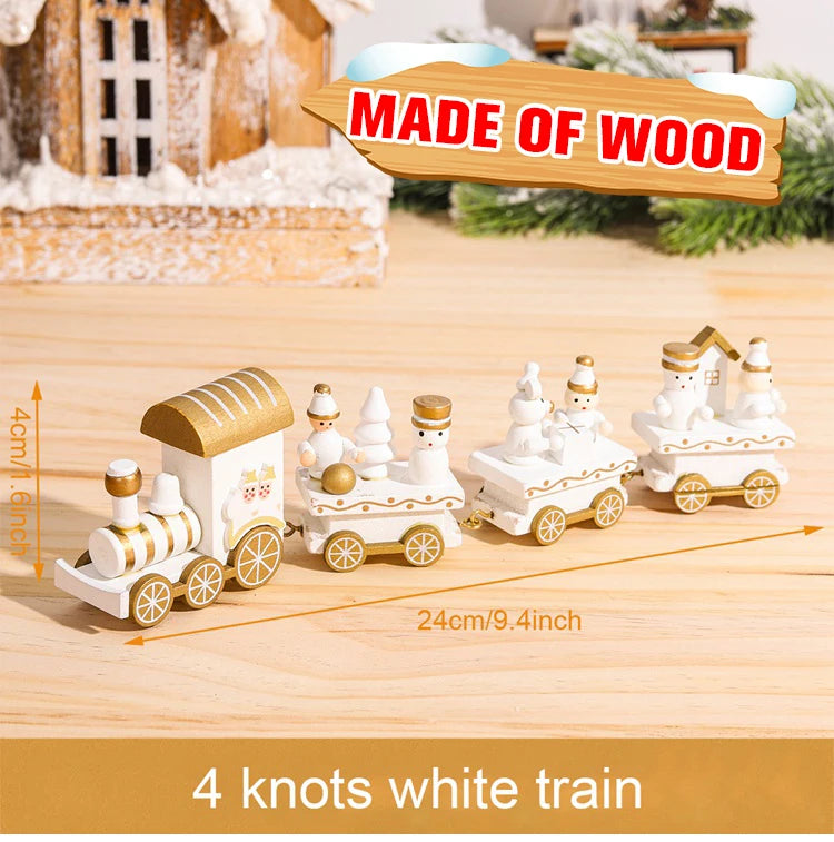 Festive Mini Christmas Express Train Tabletop Decoration (4-Car Wooden & Plastic Sets)